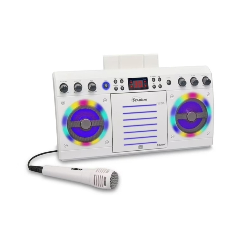 Starion White Karaoke Bluetooth  with LED Lights NEW FREE SHIPPING $32
